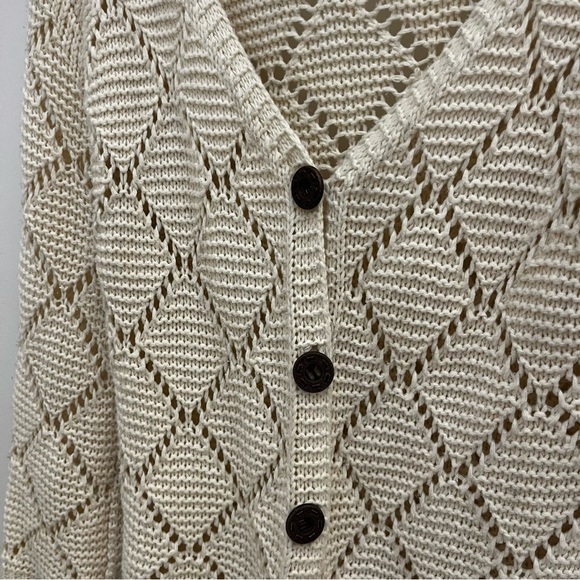 Elegant Cream Whimsy Crochet Open-Knit Lightweight Cardigan M - Picture 4 of 4
